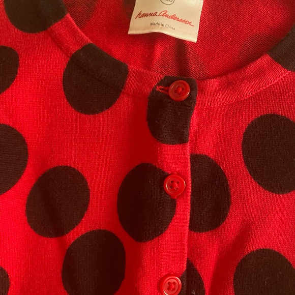 Hanna Andersson red with black polka dots button up sweater - Picture 7 of 9